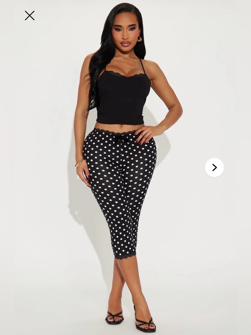 Fashion Nova Black & White Polka Dot Lace Trim Capris